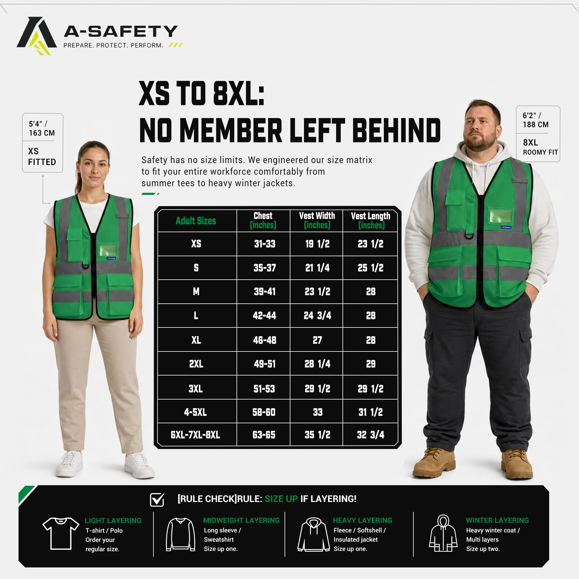 A-SAFETY 6XL 7XL 8XL plus size green safety vest big and tall
